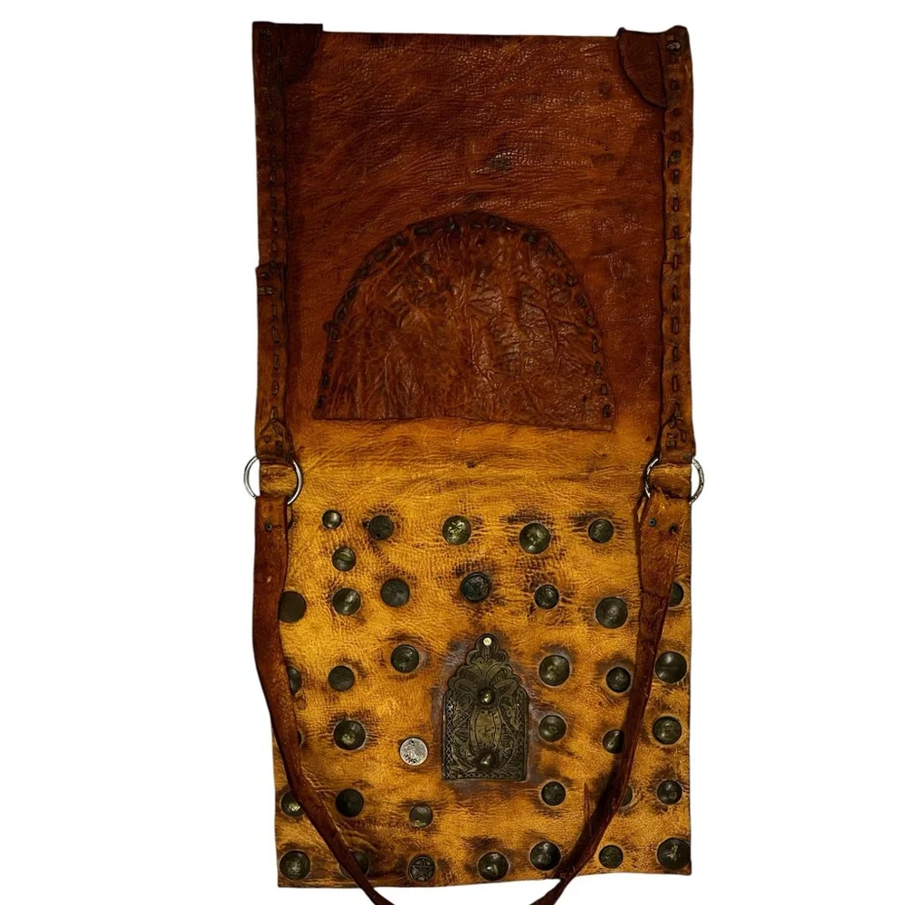Antique Moroccan Berber Leather Bag Handmade Folk Tribal Occult Pouch OOAK